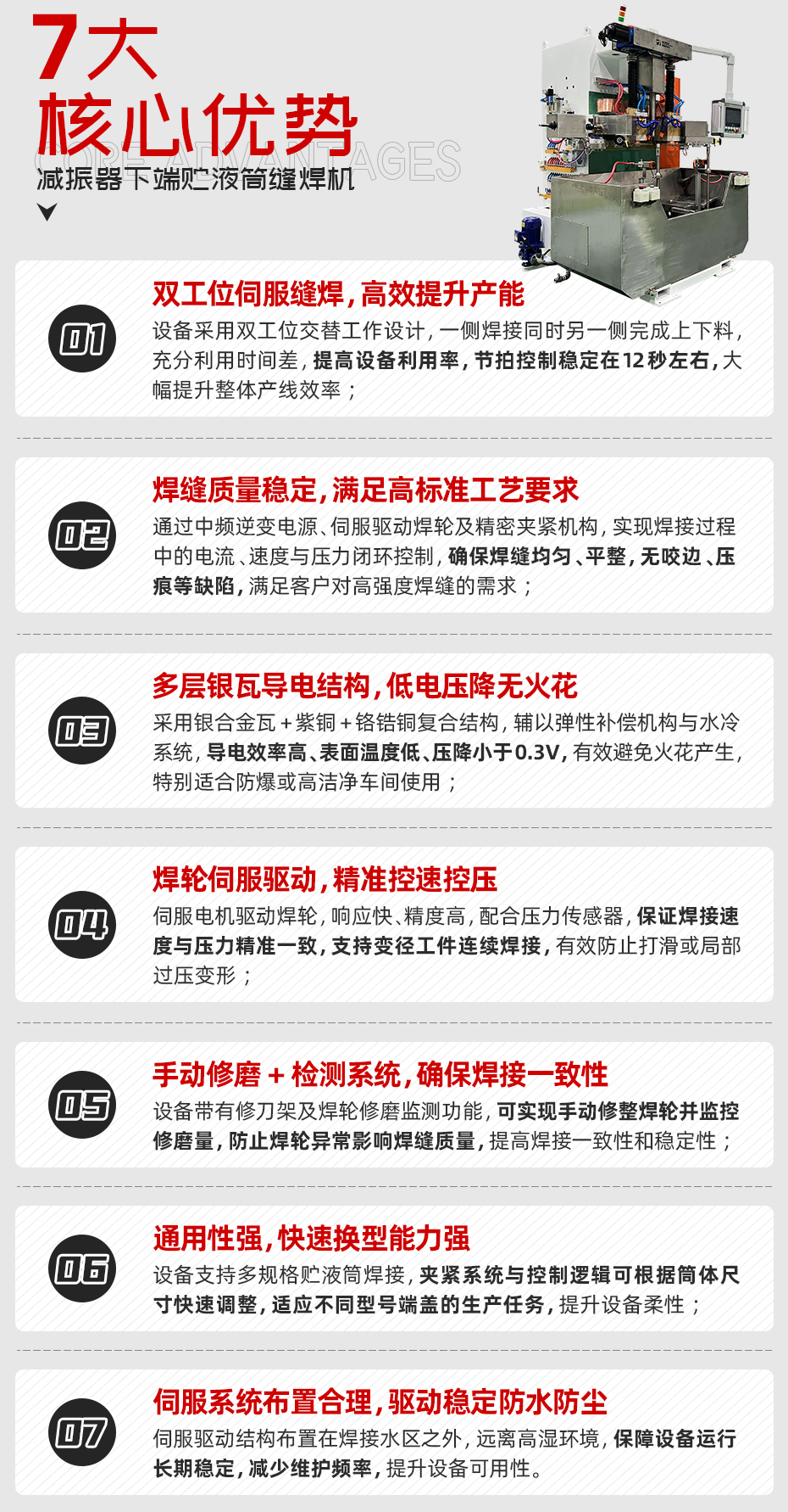 减振器下端贮液筒缝焊机详情核心优势